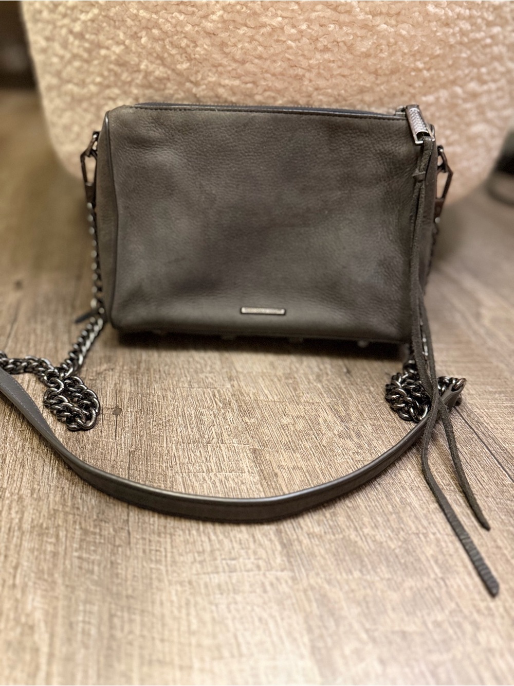 Rebecca Minkoff Gunmetal Gray Leather Crossbody with Chain Strap